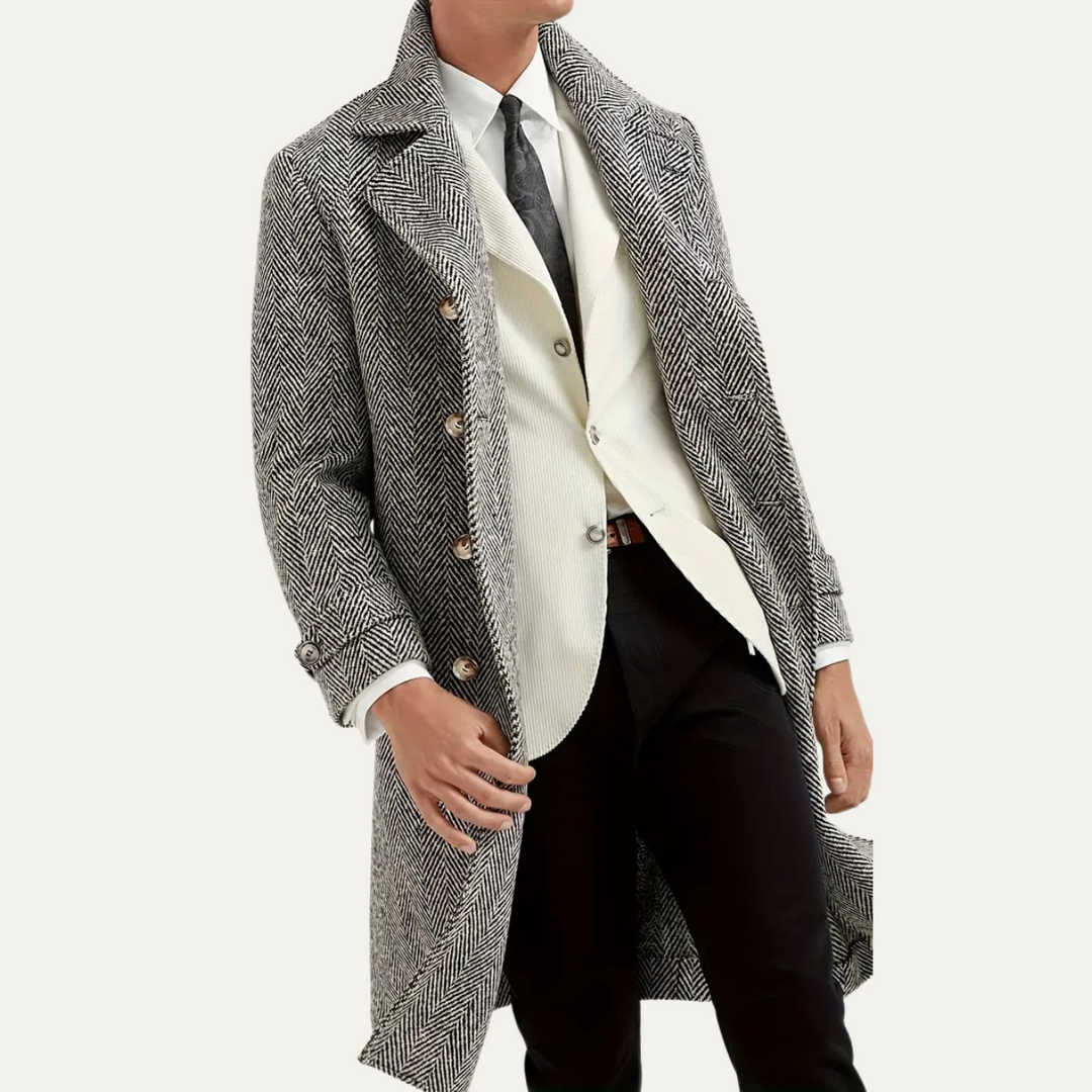 Men's Herringbone Double Breasted Wool Coat