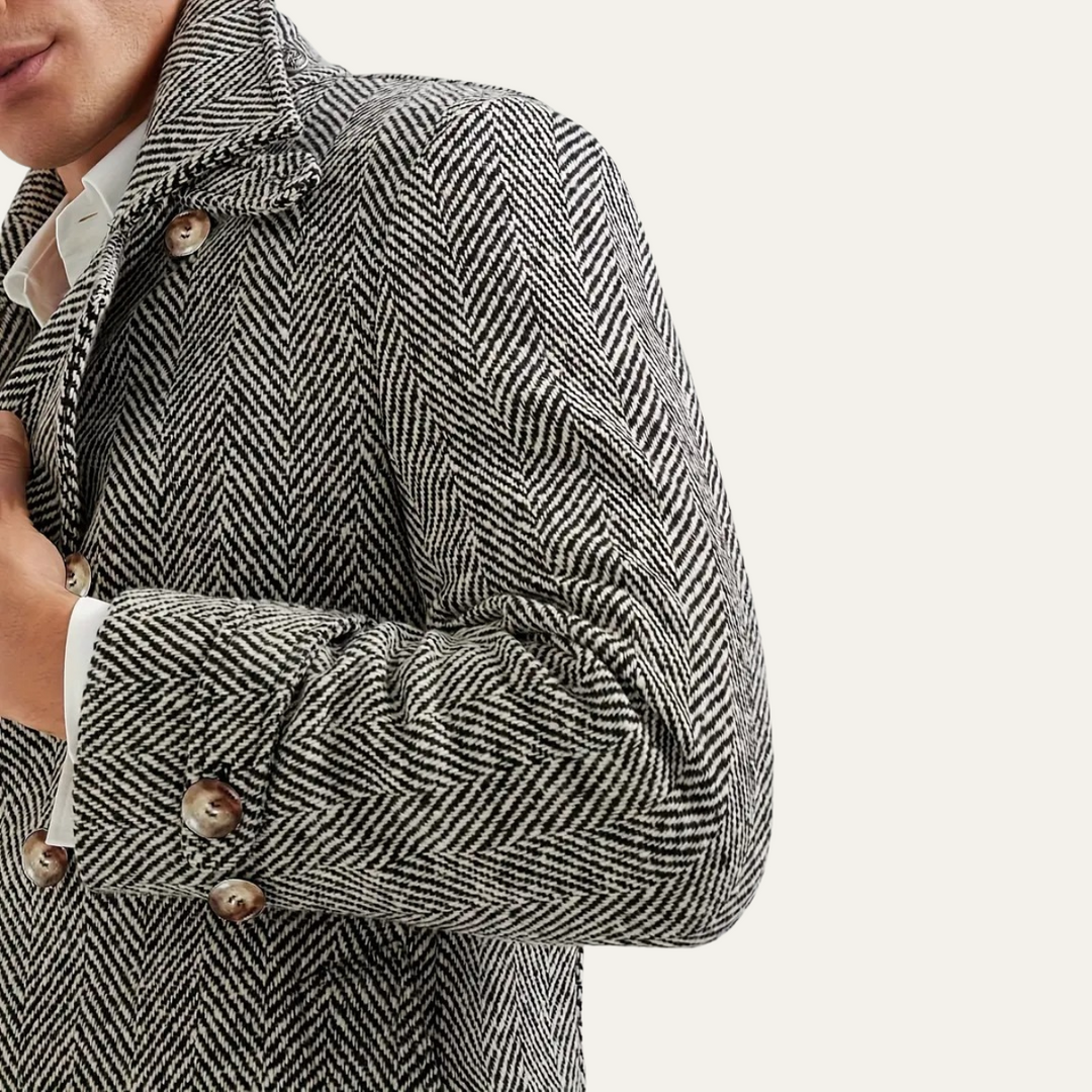 Men's Herringbone Double Breasted Wool Coat
