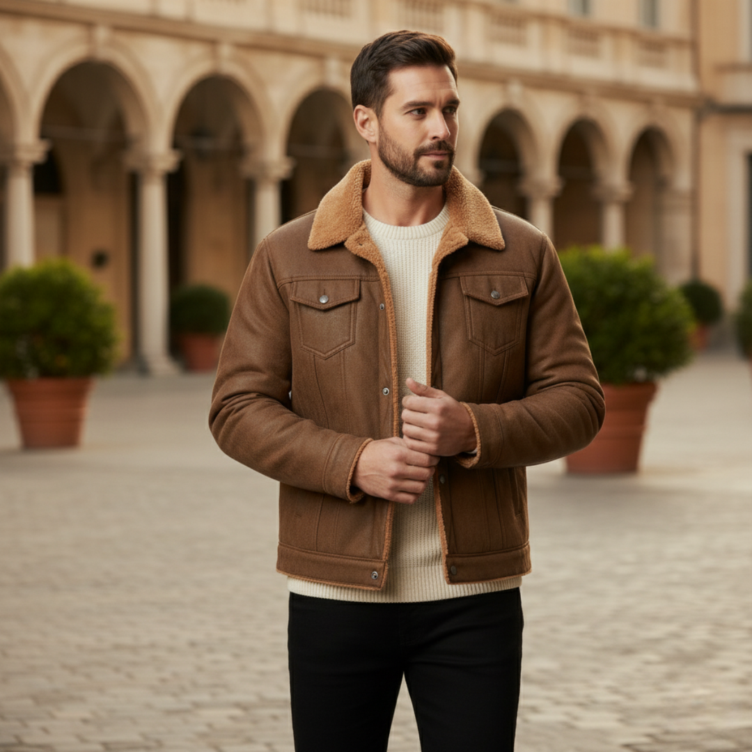 The Wrexham Men’s Shearling Vintage Faux Leather Jacket