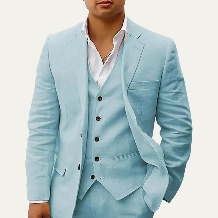 The Eastgate Men’s Business 3 Piece Linen Summer Suit – Blazer, Vest & Pants