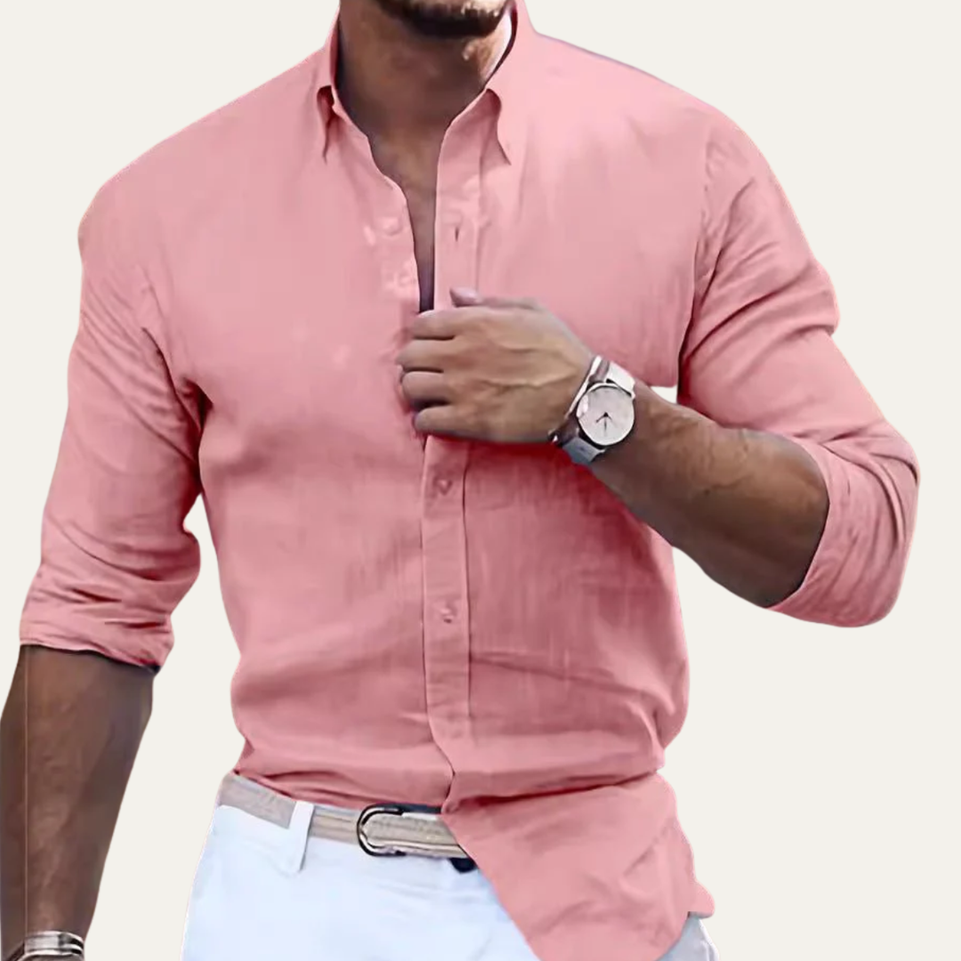 The Breckenridge Men’s Summer Linen Loose Fit Long Sleeve Casual Shirt