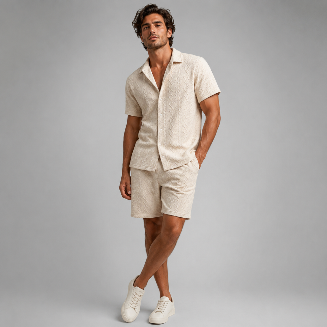 The Meadowridge Men’s Textured Summer Co Ord Set Shirt & Shorts