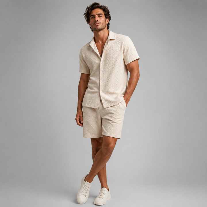 The Meadowridge Men’s Textured Summer Co Ord Set Shirt & Shorts