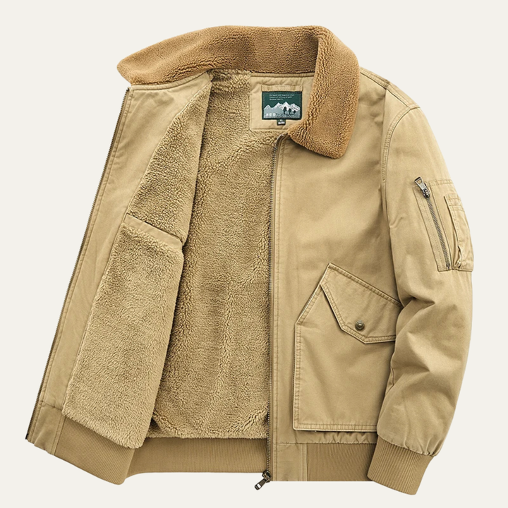Men's Sherpa Lined Bomber Jacket Black Tan Collar