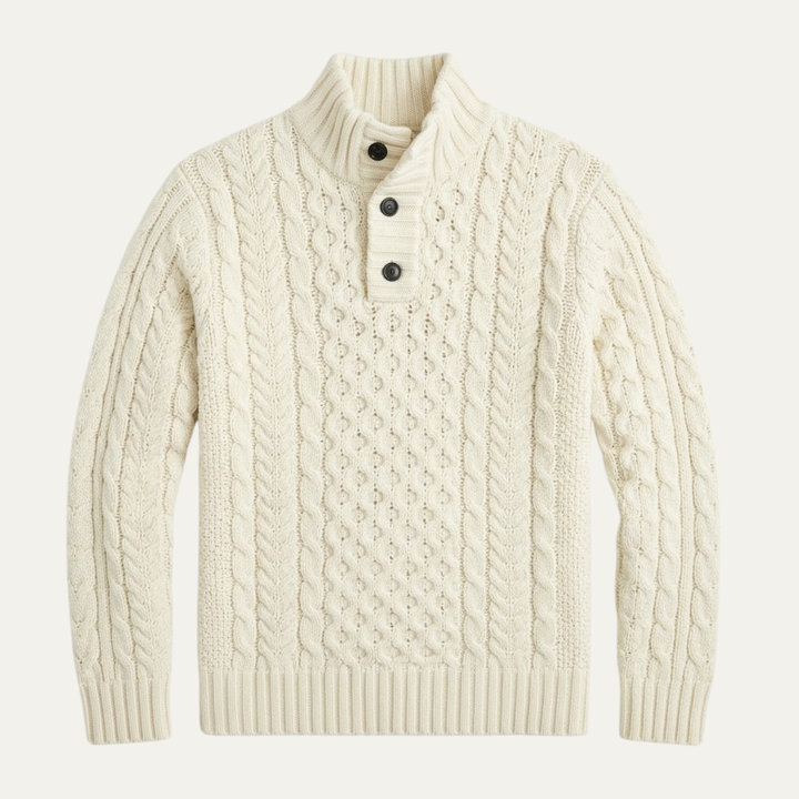The Brighton Men’s Chunky Button Neck Knit Cable Sweater