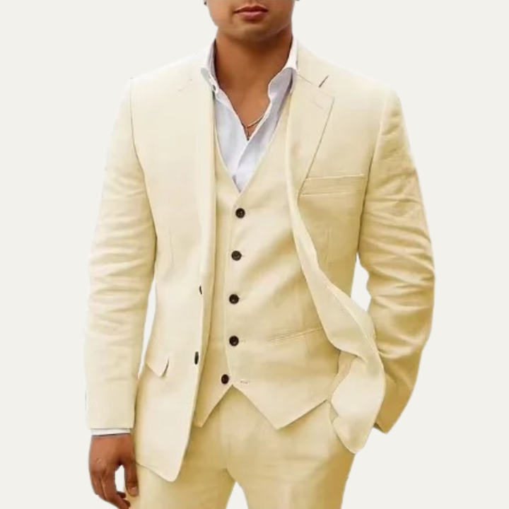 The Bridgewater Men’s Trendy 3 Piece Linen Summer Suit – Blazer, Vest & Pants