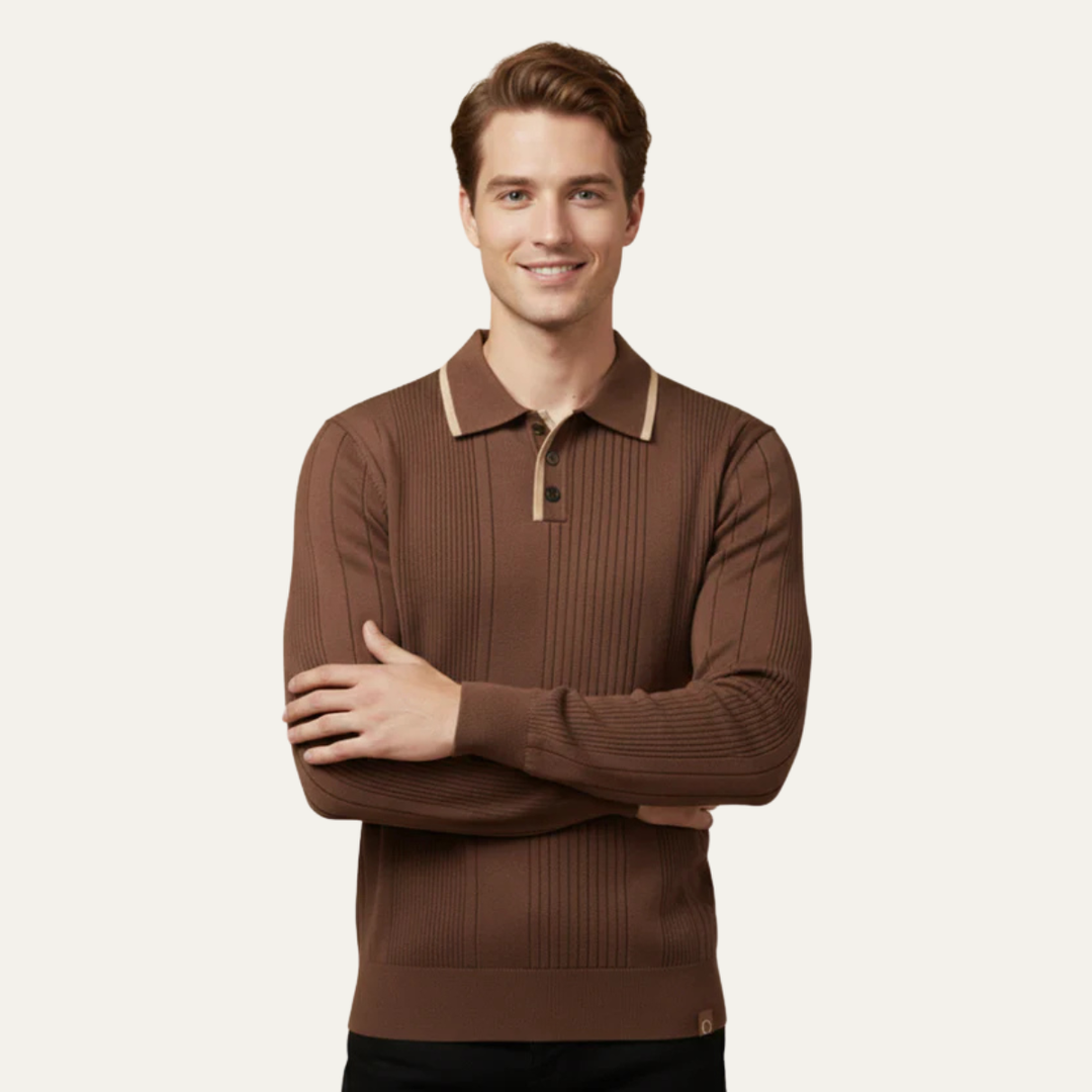 Men’s Ribbed Knit Polo Sweater