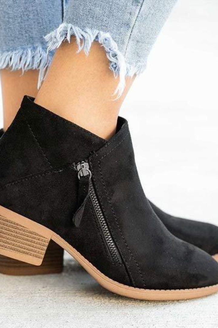 Women’s Western Ankle Boots – Side Zip Block Heel Booties
