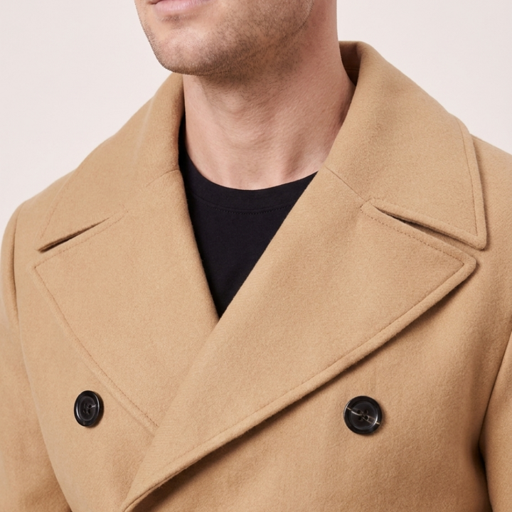 Men's Double Breasted Wool Peak Coat Navy