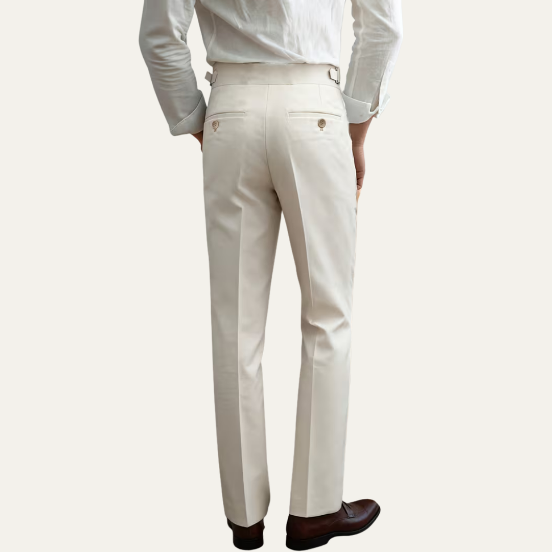 The Claremont Men’s High Waisted Linen Dress Pants with Adjustable Side Buckle Waist