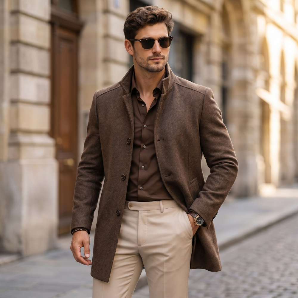 Men's Wool Overcoat Button Up