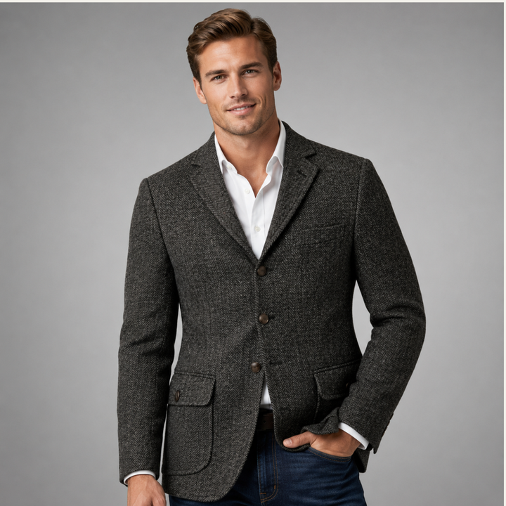 The Siena Men’s Single Breasted Fishbone Tweed Blazer Jacket