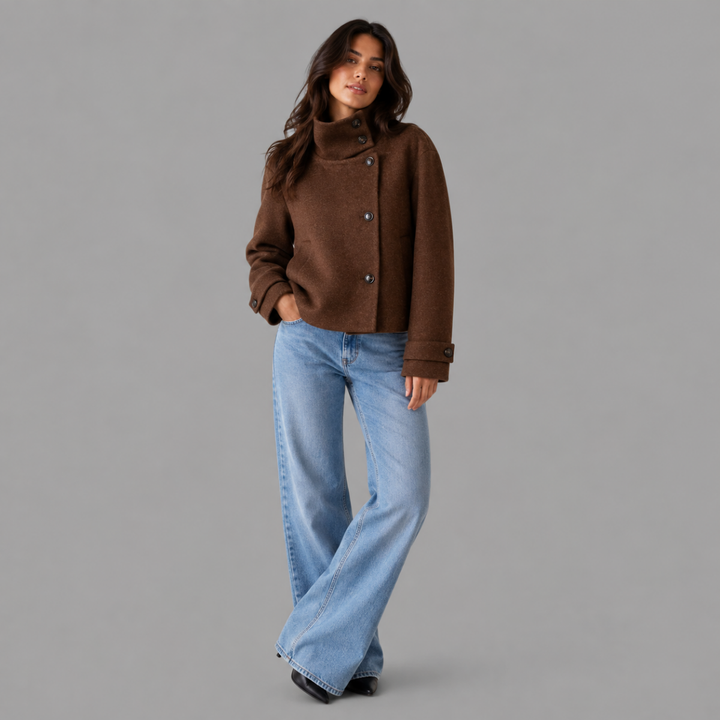 Women's Stand Collar Jacket with Button Front