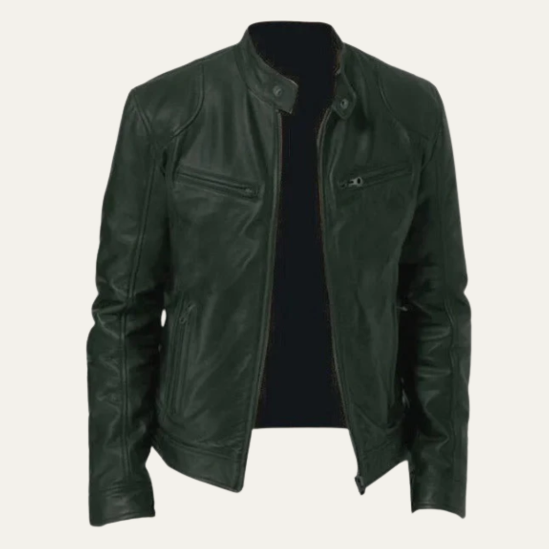 Men's Leather Jacket Burgundy Zip Up