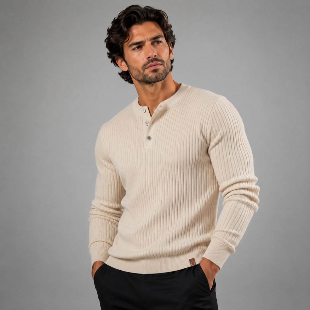 The Taormina Men's Ribbed Henley Knit Sweater