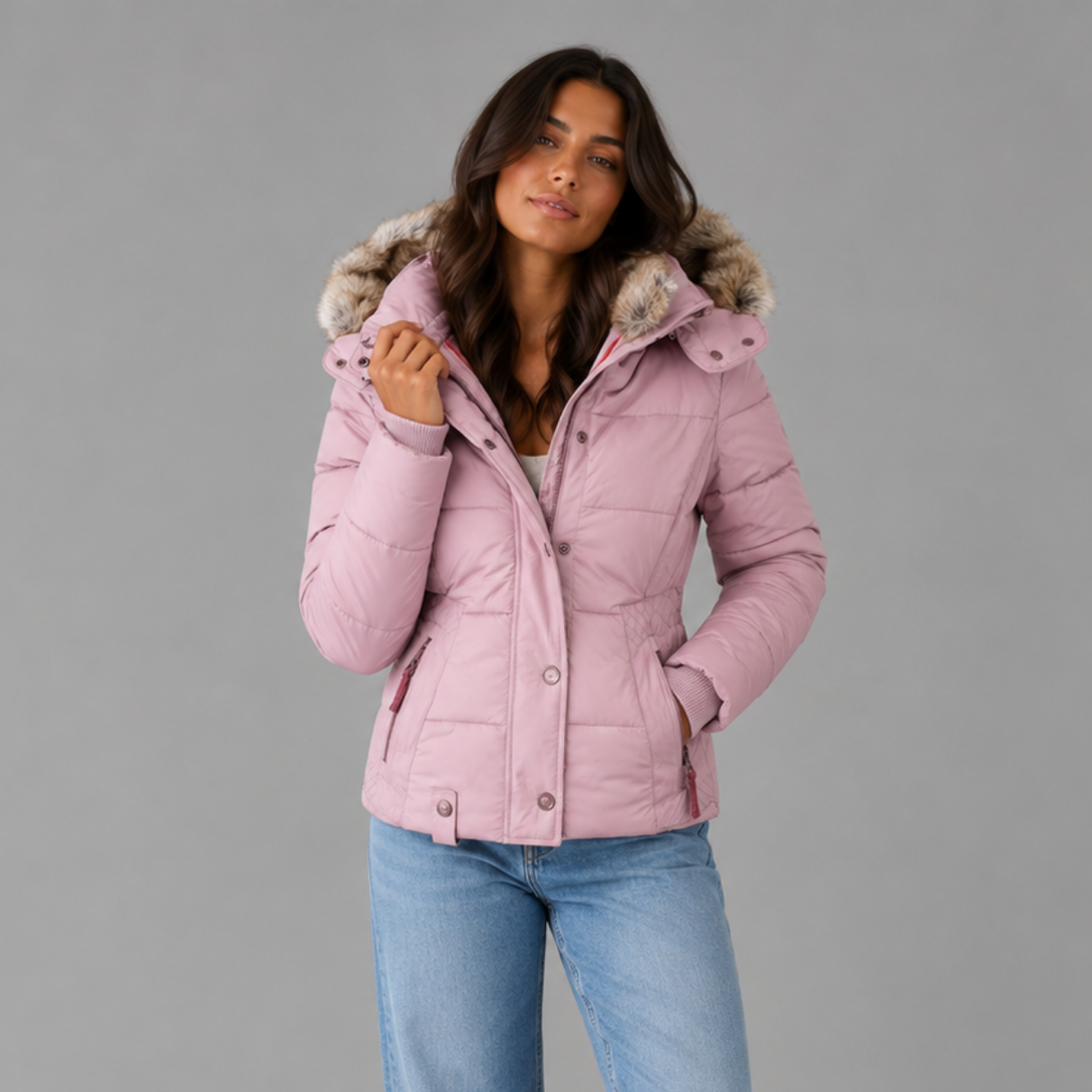 Women's Quilted Winter Coat | Long Jacket with Detachable Fur Hood