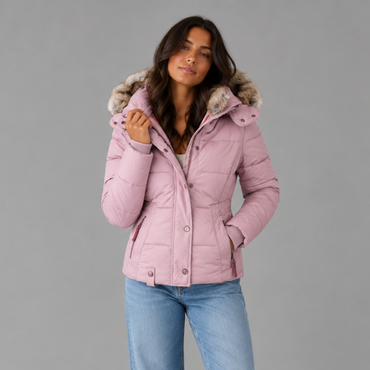 Women's Quilted Winter Coat | Long Jacket with Detachable Fur Hood
