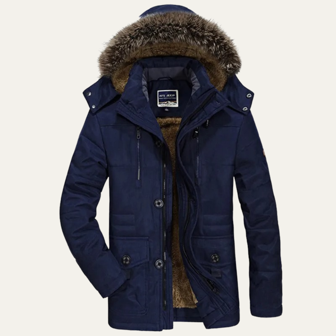 Men's Puffer Jacket Charcoal Fur Hooded Winter Coat