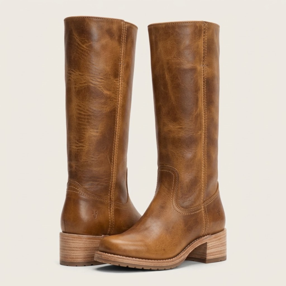 Women’s Knee High Leather Boots – Classic Low Heel Riding Boots