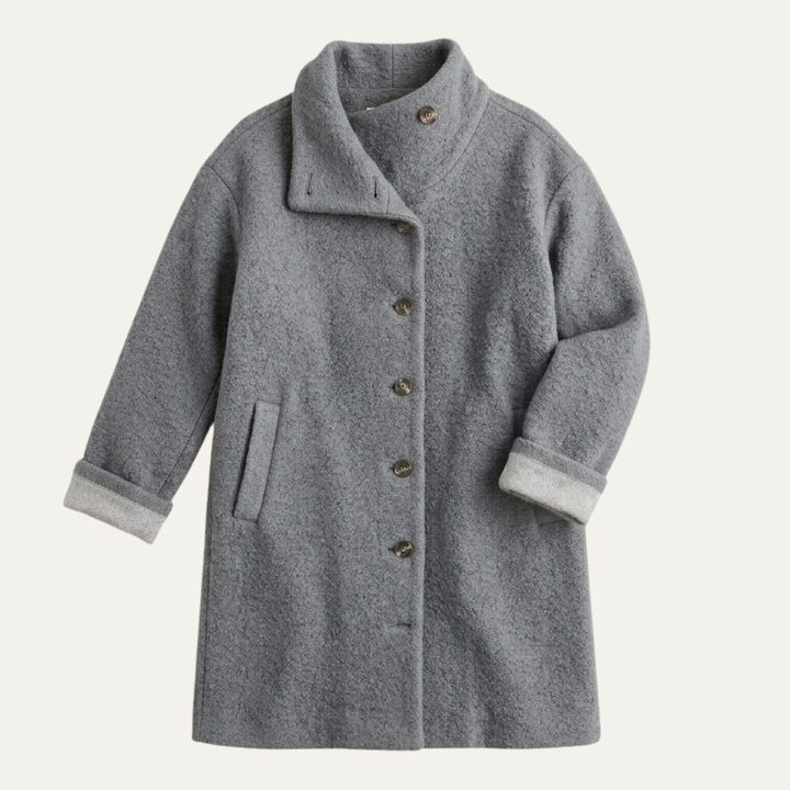 Women's Hooded Wool Coat – Casual Long Button Winter Jacket