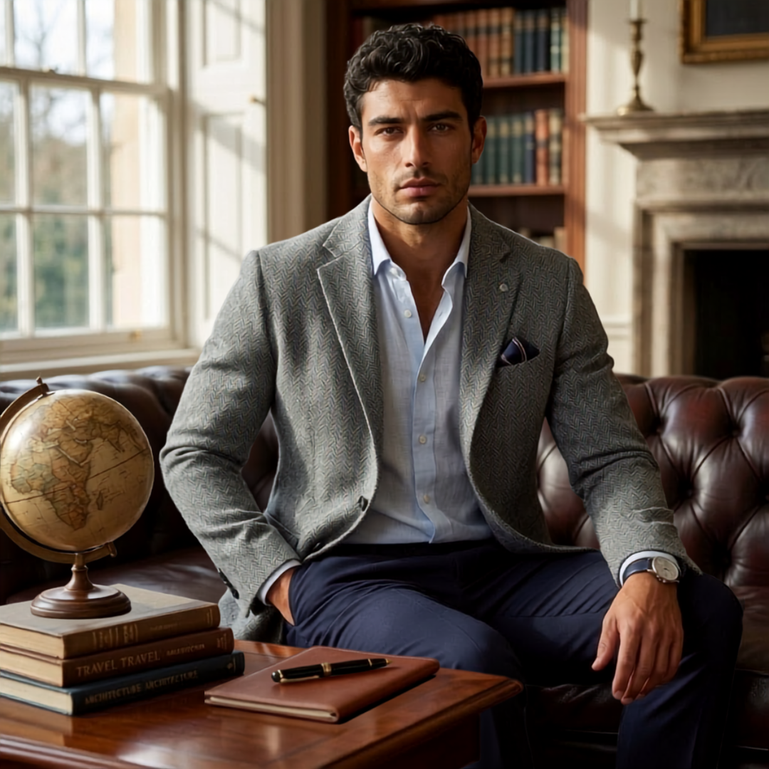 The Glencrest Men’s Single Breasted Herringbone Wool Tweed Blazer