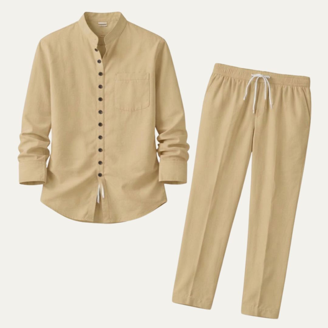 The Pineview Men’s Cotton Linen Two Piece Shirt Set
