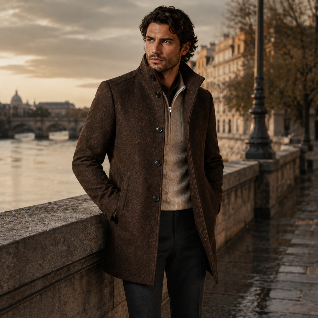 The Aldeburgh Men's Wool Blend Button Up Coat with Warm Lining
