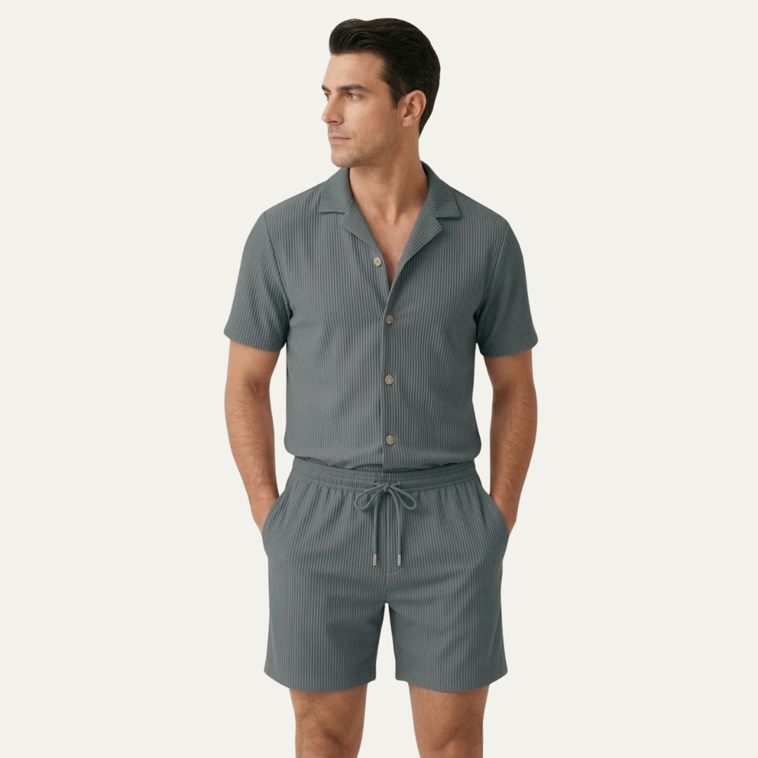The Brookmill Men’s Ribbed Summer Set – Shirt & Shorts