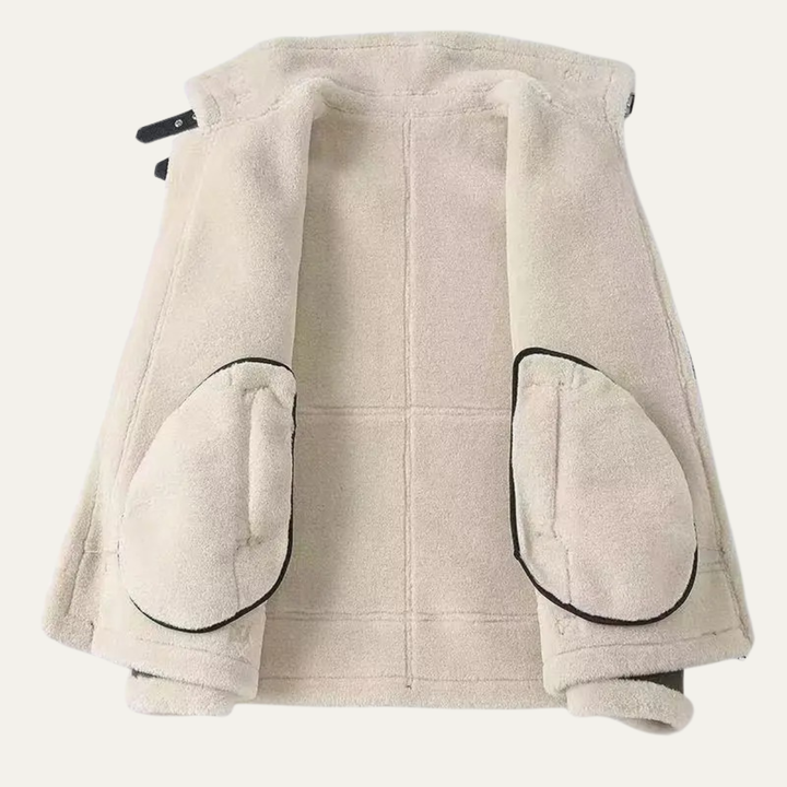 Men's Sherpa Lined Leather Jacket Black Cream Collar