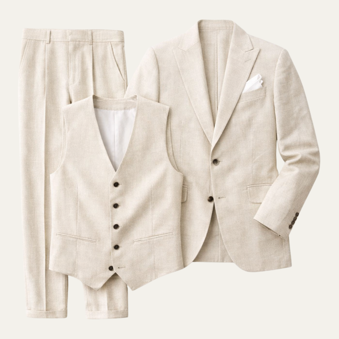 The Meadowlark Men’s Luxury 3 Piece Linen Summer Suit – Blazer, Vest & Pants