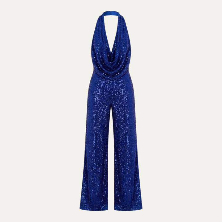 Women's Elegant Sequin Cowl Neck Wide Leg Jumpsuit