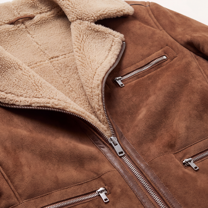 Men's Sherpa Lined Suede Jacket Brown