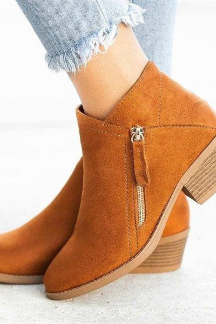 Women’s Western Ankle Boots – Side Zip Block Heel Booties