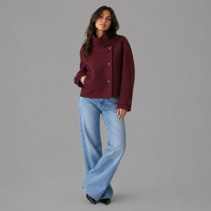 Women's Stand Collar Jacket with Button Front
