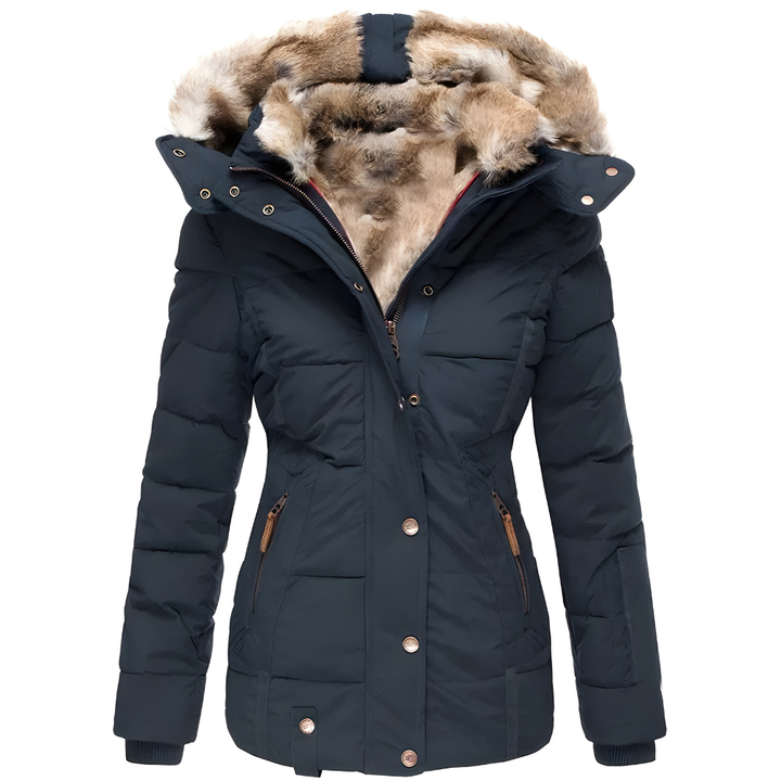Women's Quilted Winter Coat | Long Jacket with Detachable Fur Hood