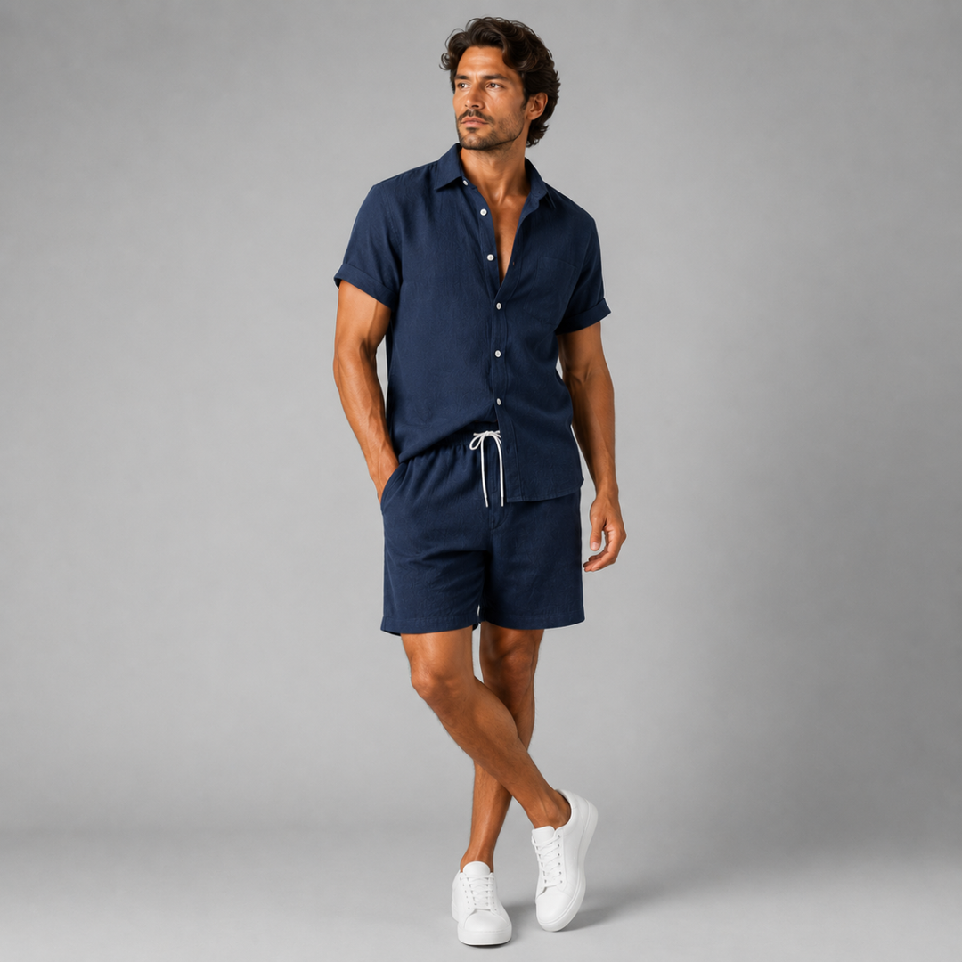 The Glenridge Park Men’s Lightweight Co Ord Set – Button Up Shirt & Drawstring Shorts