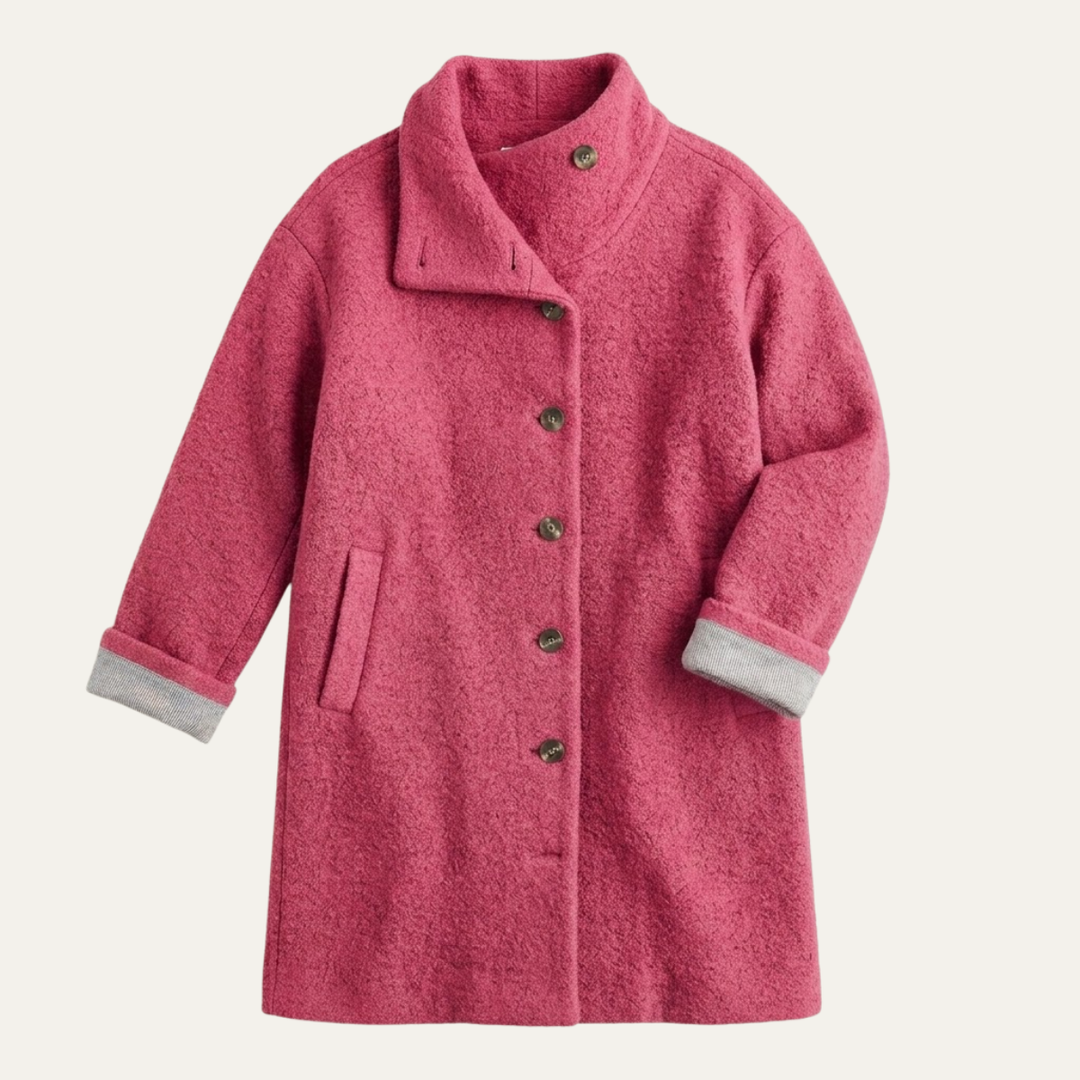 Women's Hooded Wool Coat – Casual Long Button Winter Jacket