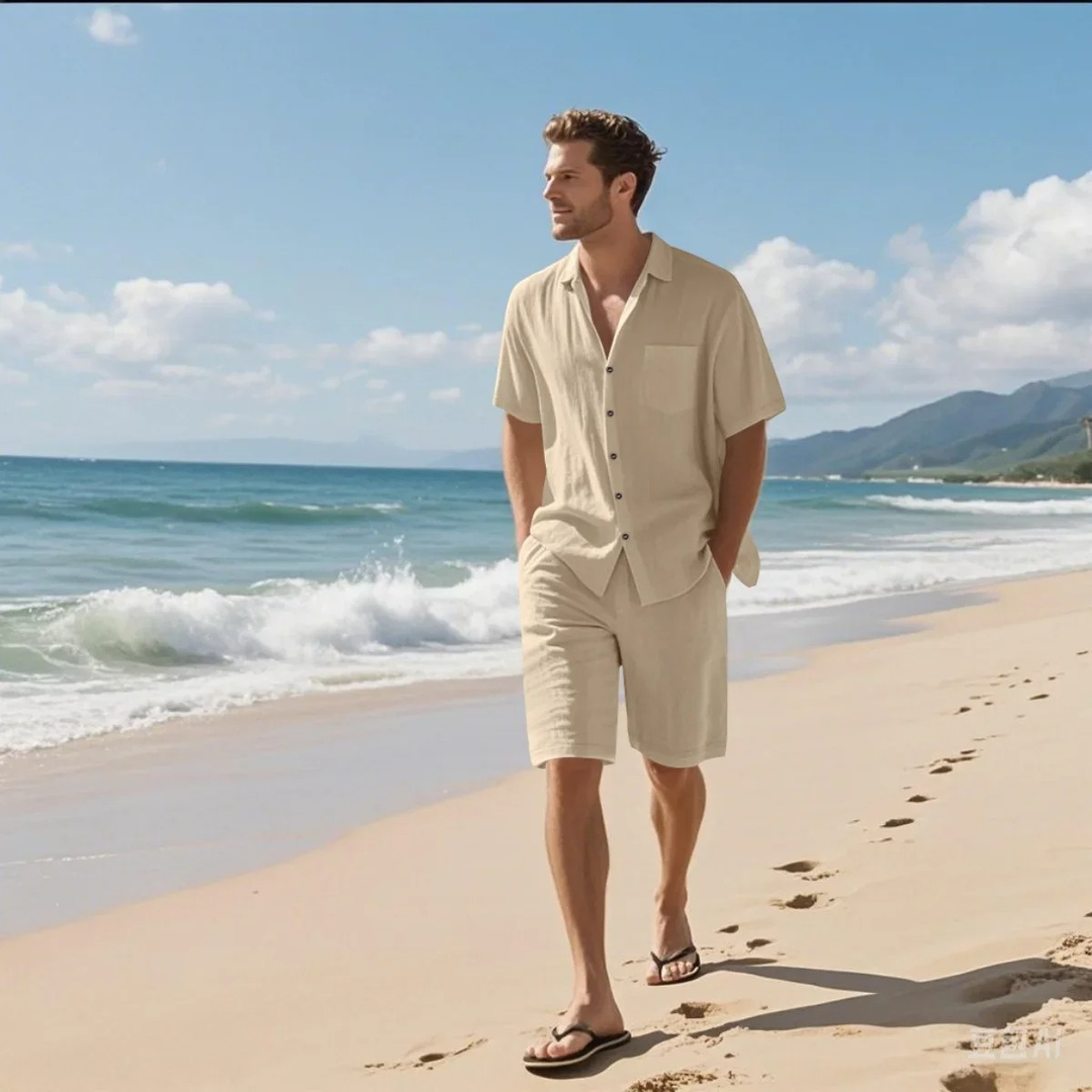 The Silverbrook Men’s Casual Retro Beach Set – Shirt & Shorts