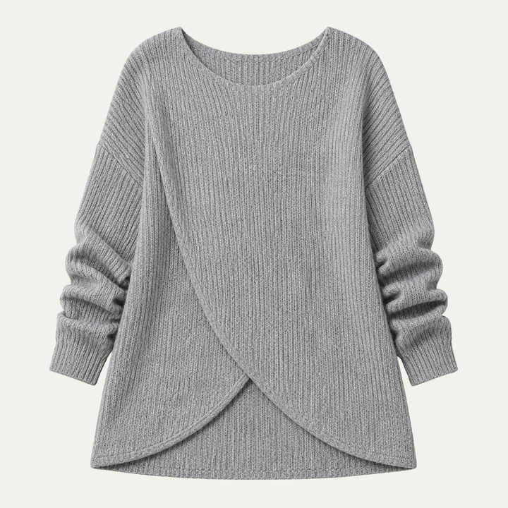 Women's Ribbed Sweater with Asymmetrical Slit Hem