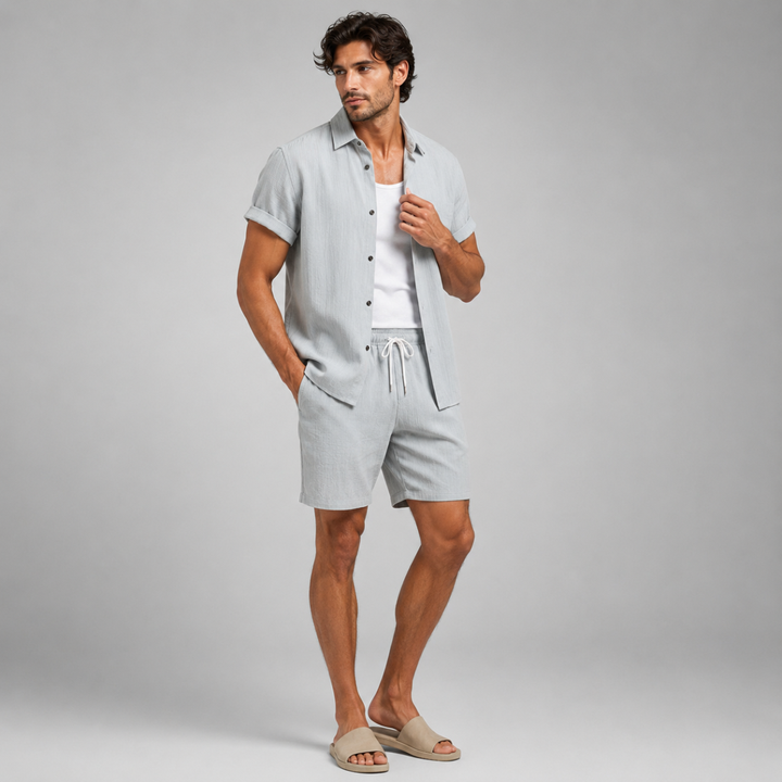 The Hillcrest Park Men’s Casual Co Ord Set – Button Up Shirt & Drawstring Shorts