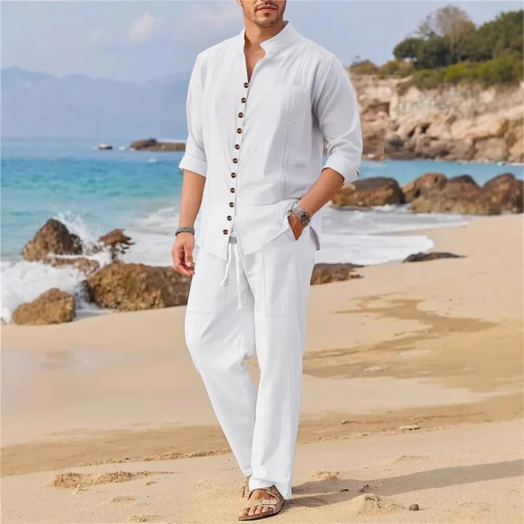 The Pineview Men’s Cotton Linen Two Piece Shirt Set