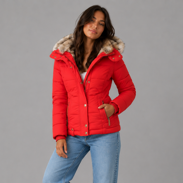 Women's Quilted Winter Coat | Long Jacket with Detachable Fur Hood