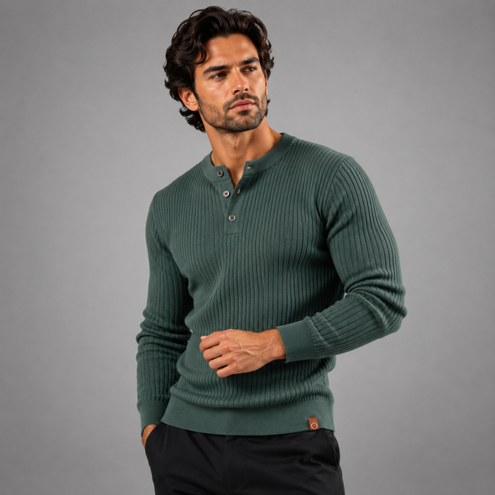 The Taormina Men's Ribbed Henley Knit Sweater