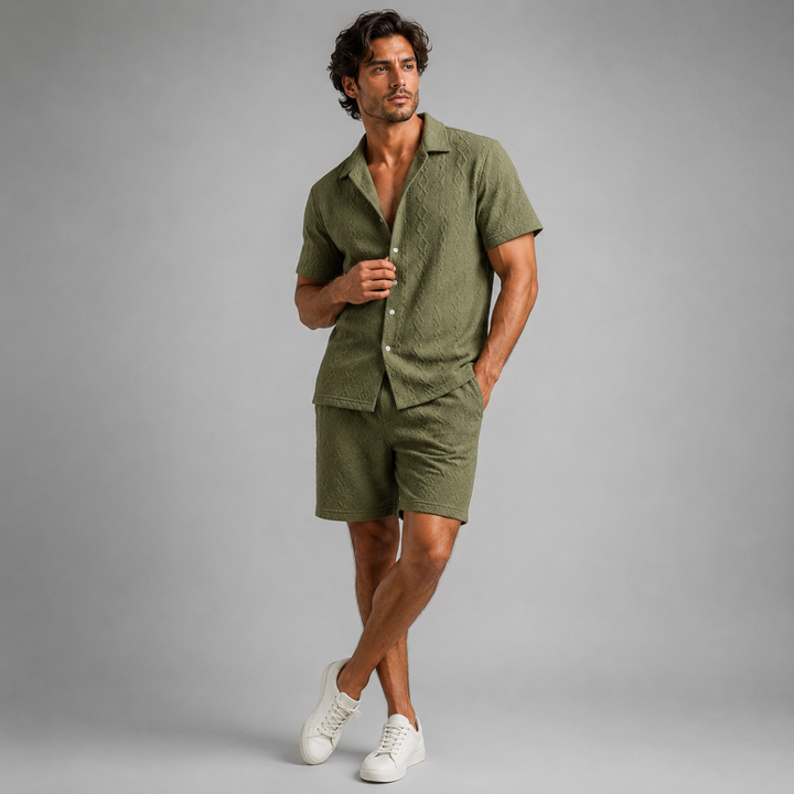 The Meadowridge Men’s Textured Summer Co Ord Set Shirt & Shorts