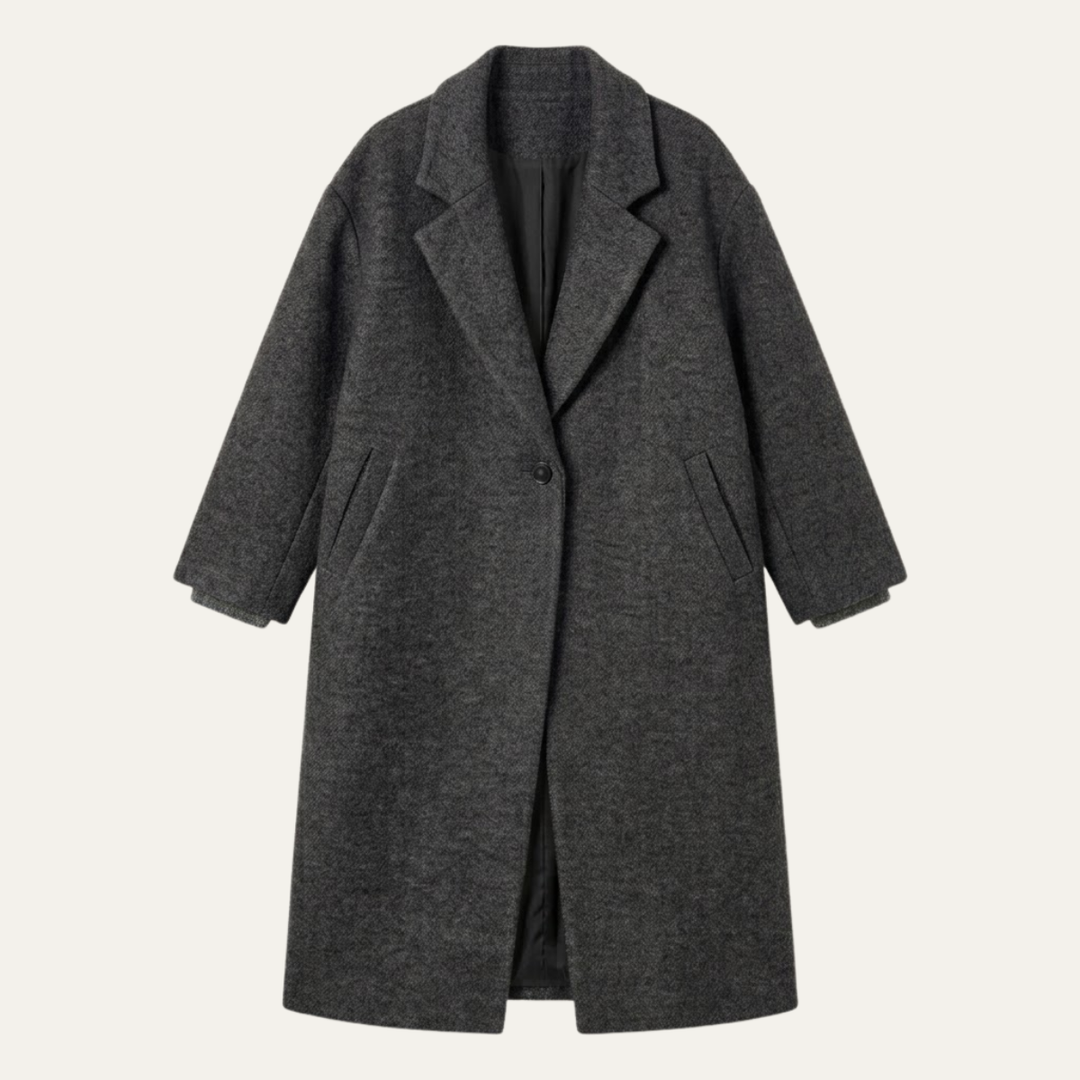 Women's Oversized Wool Blend Coat – Long Single Breasted Winter Overcoat