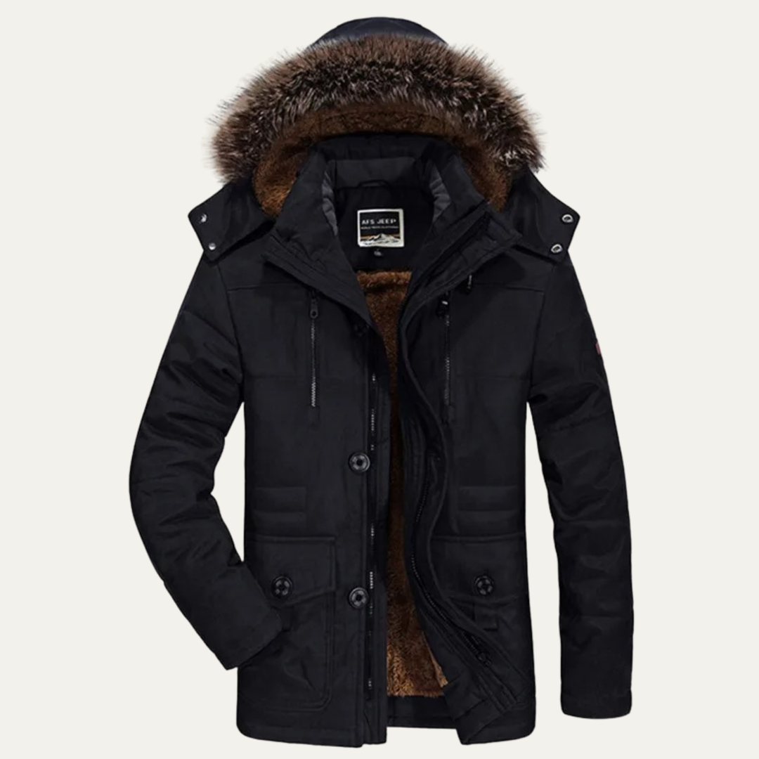 Men's Puffer Jacket Charcoal Fur Hooded Winter Coat