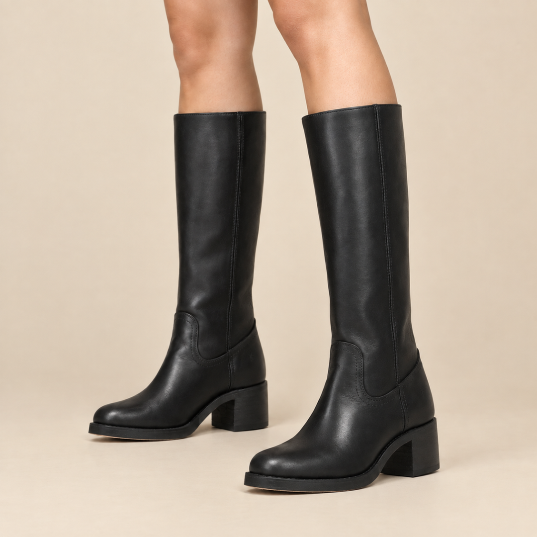 Women’s Knee High Leather Boots – Classic Low Heel Riding Boots