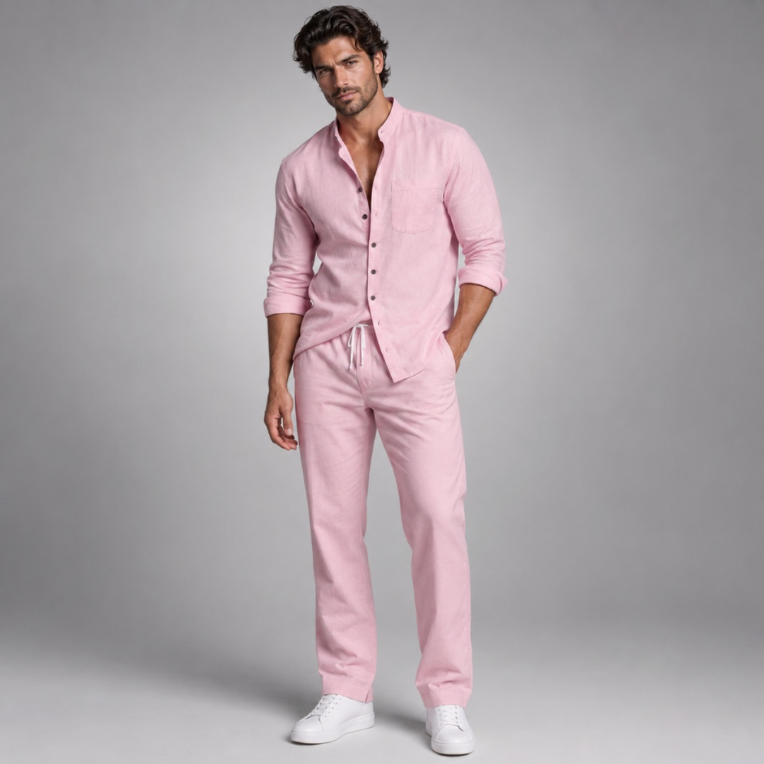 The Pineview Men’s Cotton Linen Two Piece Shirt Set