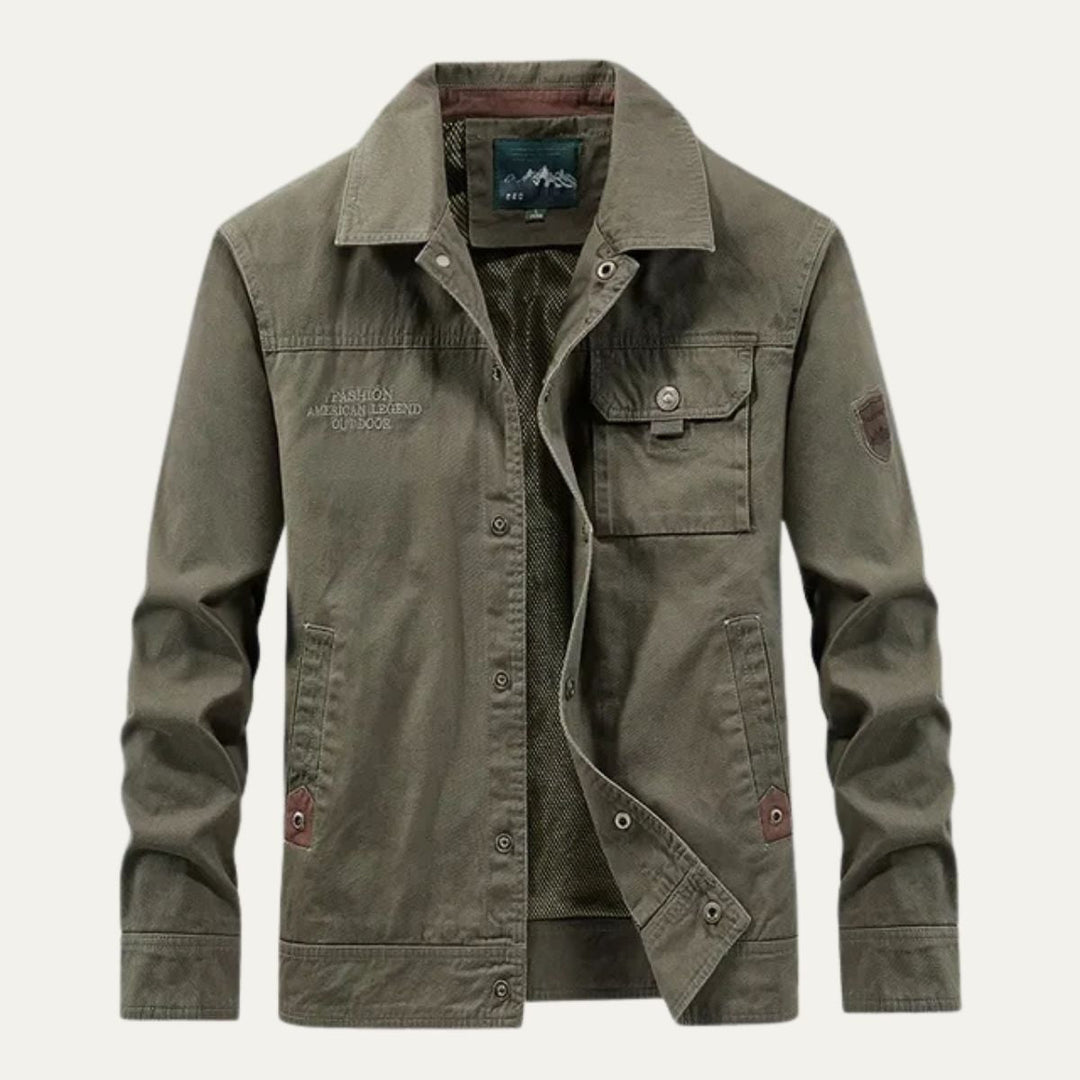Men's Utility Jacket Beige Multi Pocket Casual