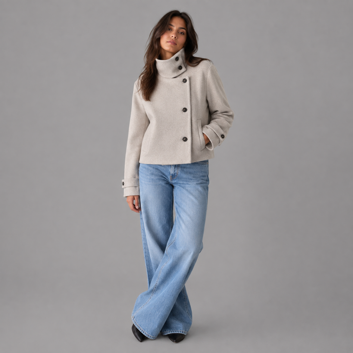 Women's Stand Collar Jacket with Button Front